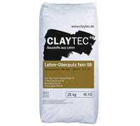 Claytec Enduit de finition en argile fine 06-25 kg pour l'intérieur, crépi à la main et à la machine, grain fin 0-0,6 mm, écologique et ouvert à la diffusion, pour crépi en argile et panneaux de