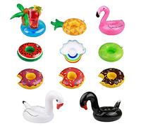 CLDURHGE Support Boisson Gonflable pour Piscine 11 Pièces - Porte-Gobelets Flottants pour Bouteilles, Canettes et Verres - Accessoires de Piscine à Design Tropical