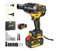 hoc Brushless 21V 800 NM avec 2 Batteries 3 vitesses variables Boulonneuse à Choc - 4 Douilles à Chocs + 12 accessoires