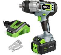 Cle a Choc sans Fil 20V WORKPRO, Boulonneuse a Choc Electrique (300Nm / Vitesse Variable), avec Batterie 4,0Ah et Chargeur, y Compris Lumieres LED