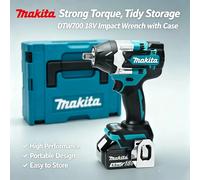 hocs électrique sans fil Makita DTW700 18V, conception sans balais, 1000 Nm, vitesse variable, fonction d'arrêt automatique, durable, haute efficacité, batterie 18V 6Ah Battery 6.0X4