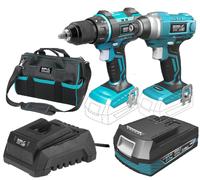 hocs Ensemble D'outils Sans Fil 18V, Dedra Sas+All Ded7018 Perceuse/Visseuse 50Nm, Visseuse À Chocs, Batterie 2.0Ah, Chargeur, Sac 16