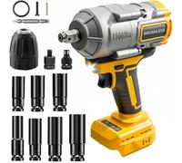 hocs sans fil 1100 Nm compatible avec batterie DeWalt 20 V/18 V - Pistolet à percussion sans balais à 3 vitesses 1/2" avec 7 douilles, visseuse à percussion pour réparation automobile
