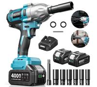 hocs sans fil 900 Nm hocs avec entraînement de 1,27 cm - Moteur sans balais - 2 batteries de 4,0 Ah - 3 vitesses - Éclairage LED - 6 douilles - Ensemble complet avec 2 batteries