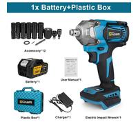 hocs sans fil - Entraînement carré de 1/2" (1,27 cm) - Couple de 1200 Nm - Moteur sans balais - Batterie 18V - Compatible avec les batteries Makita 18V - Coffret comprenant 1 batterie de type 2