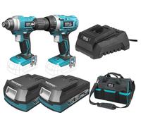hocs Set D'outils Sans Fil 18V, Dedra Sas+All Ded7014 Perceuse/Visseuse, Visseuse D'écrous À Chocs, 2X Batterie Rechargeable 2.0Ah, Chargeur, Sac 16