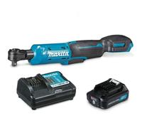 Makita Clé à cliquet angulaire WR100DWA 12 V Li-Ion 47,5 Nm — 1 batterie 12 V 2,01 Ah + chargeur