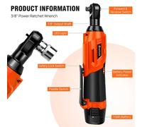 liquet électrique - Batterie 12 V - Emmanchement carré de 9,5 mm - 2300 tr/min - 2 batteries lithium-ion de 1,5 Ah - Chargeur - Pour automobile, vélo et bricolage