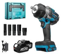 Clé à vis électrique, moteur sans balais, rechargeable, 2 batteries de 5,0 Ah en plastique, prise secteur 220V-240V (norme européenne)