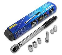 ynamométrique S&R de 19 à 110 Nm pour vélo et moto, avec douilles de 13 mm, 15 mm et 17 mm, rallonge de 75 mm, manche articulé, acier CrV, adaptateur 3/8' - 1/4' et 3/8' - 1/2'