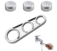 Clé Mousseur Robinet Universelle avec 3 Aérateurs M24, Outil de Démontage 6 en 1 pour M16 M18 M20 M22 M24 M28, Kit Brise-Jet Économiseur d'Eau pour Robinet de Cuisine et Salle de Bain