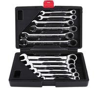 Clé Plate/Anglaise à Cliquet, Coffret de ouilles et Embouts Clé à Molette à Cliquet 8mm-19mm 12pcs pour Garage Brico