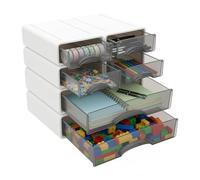 CLEADONG Organiseur de bureau avec 6 tiroirs - 34 x 25 x 33 cm | En polypropylène - Design empilable - Charge maximale de 2 kg - 2 tailles - Fermeture à pression - Pour bureau, école, maison