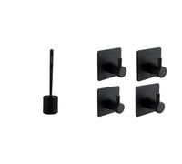 cleangang - Brosse WC B!Rush pour Un Nettoyage en Profondeur et Facile en Noir & Ibergrif M34251B, 4 Pièces Crochet Adhésif 3M, Mural de Salle de Bains, Accroche Torchon Cuisine, Accroche Tableau