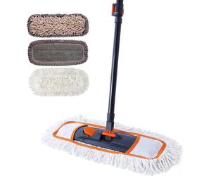 CLEANHOME Lot de 3 serpillières humides et sèches Pads de haute qualité & manche extensible