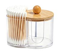 Clear Cotton Pad Storage Jar Double Compartment Bathroom Organizer | Shatterproof Transparent Container Keeps Rounds And Swabs Neatly Separated For Vanity Countertop Bedroom Makeup And Daily Use