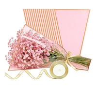 Clear Pink Flower Bouquet Holder Wrapping Bags 50Pcs With Gold Ribbon Set