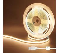 Clearhill 2 Packs Bande LED COB USB 5V,16,4pieds/5m,blanc chaud 3000K,320LEDs/m,largeur 8mm,non étanche IP20,câble USB de 1m,bande LED flexible pour décoration intérieure et bricolage