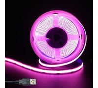 Clearhill 5V USB COB LED Strip Lights,Pink,8mm Width 320LEDs/m,8W/m,CRI90,6.56FT/2M,Electroplated Double-Sided Panel Light Strip,Waterproof IP20,Flexible Strip for Indoor Decoration