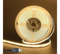 Clearhill 5V USB COB LED Strip Lights,Warm White 3000K,8mm Width 320LEDs/m,8W/m,CRI90,9.84FT/3M,Electroplated Double-Sided Panel Light Strip,Waterproof IP20,Flexible Strip for Indoor Decoration