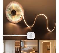 Clearhill Bande LED 12V avec détecteur de mouvement et variateur 320LED,2 modes d'éclairage jour/nuit,temporisation et luminosité réglables,16,4pieds/5m,blanc chaud 3000K,largeur 8mm,pour placard