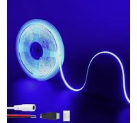 Clearhill Bande LED COB 12V 6,56pieds/2m (Sans alimentation),Bleu,320LEDs/m,avec connecteur femelle DC 5521 et fils rouge/noir,largeur 8mm,IP20,pour décoration intérieure et bricolage