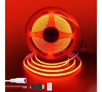 Clearhill Bande LED COB 12V 9,84 pieds/3m (Sans alimentation),Rouge,320LEDs/m,avec connecteur femelle DC 5521 et fils rouge/noir,largeur 8mm,IP20,pour décoration intérieure et bricolage