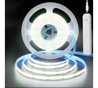 Clearhill Bande LED COB à Détecteur de Mouvement 5V,Délai et Luminosité Réglables,Double Alimentation : Piles (non incluses) ou USB,9,84pieds/3m,blanc froid 6500K,320LEDs/m,pour placard de cuisine