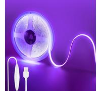 Clearhill Bande LED COB USB 5V avec interrupteur dimmable,16,4pieds/5m,Violet,320LED/m,largeur 8mm,non étanche IP20,câble USB avec interrupteur 1,5m,pour décoration intérieure DIY