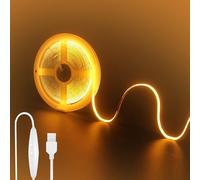 Clearhill Bande LED COB USB 5V avec interrupteur dimmable,9,84pieds/3m,Orange,320LED/m,largeur 8mm,non étanche IP20,câble USB avec interrupteur 1,5m,pour décoration intérieure DIY