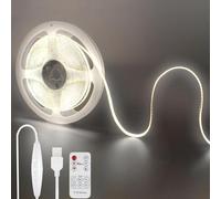 Clearhill Bande LED COB USB 5V avec Télécommande Variateur 2packs,16,4pieds/5m,blanc froid 6500K,320LEDs/m,largeur 8mm,non étanche IP20,câble interrupteur USB 1,5m