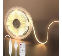 Clearhill Bande LED COB USB 5V avec Télécommande Variateur,9,84pieds/3m,blanc chaud 3000K,320LEDs/m,largeur 8mm,non étanche IP20,câble interrupteur USB 1,5m,pour décoration intérieure et bricolage