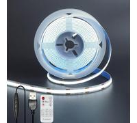 Clearhill Bande LED COB USB 5V largeur 8mm avec Télécommande Variateur,Blanc froid 6500K,320LEDs/m,8W/m,CRI90,6,56pieds/2m,Panneau Double Face Électrodéposé,Étanche IP20,pour Intérieur