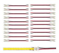 Clearhill Connecteurs 2 broches 8mm 20 pièces à assemblage par pression pour bandes COB LED,ultra-plats,connecteurs bande-fil + câble 10 cm pour bandes monocolores 5V/12V/24V,borne transparente