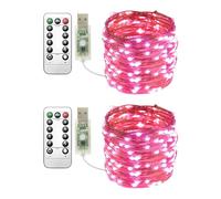 Clearhill Guirlandes lumineuses USB Lot de 2, 10M 100LED Fil de cuivre Rose, télécommande, 8 modes, minuterie et variateur, décoration intérieure extérieure Noël chambre
