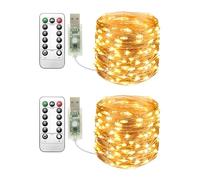 Clearhill Guirlandes lumineuses USB Lot de 2, 10M 100LED Fil de cuivre, télécommande, 8 modes, minuterie et variateur, décoration intérieure extérieure Noël chambre