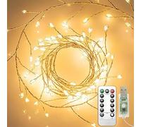 Clearhill Lot de 2 Guirlandes Féeriques USB avec Télécommande, 3 m / 10 pi, 100 LED Blanc Chaud, Lumières Groupées, 8 Modes, Guirlandes à Fil de Cuivre Étanches pour Chambre, Mariage, DIY Couronne