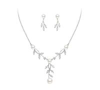 Clearine Parure de bijoux bohème CZ crème avec perles artificielles en filigrane tournesol en forme de Y, Zircon cubique, Zircone cubique