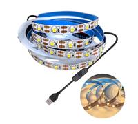 Cleiscry Bande LED 2 m 5 V USB avec interrupteur Blanc chaud 3000 K 60 LED | Ruban LED SMD fin de 3 mm - 180 LED/m - 12 V - Peut être raccourcie - Blanc chaud, blanc naturel, blanc, rouge, bleu