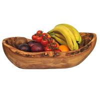 Cleminson Bol à fruits ovale en bois d'olivier sculpté à la main - Design rustique et unique - Grain naturel - Trois tailles disponibles (grand)