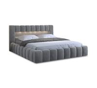 Cleo - lit coffre avec led - 180x200 cm - sommier inclus - en velours - Gris clair