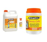 Cléopâtre - Colle blanche vinylique au format de 2 kg + 1 flacon de 100gr rechargeable & CLEOPATRE- Vernis Colle Transparent brillant, séchage rapide- Sans solvant - Pot de 250 g