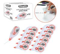 CLÉOPÂTRE - Lot De 12 Effac'encre A Sec De 4.2mmx8mètres Correcteur A Sec Rapide - Idéal Pour L’Ecole et Le Bureau - Correction - Souris Correcteur - Ruban Correcteur - Rentrée Des Classes