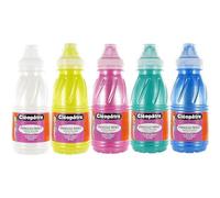 CLÉOPÂTRE Lot de 5 peintures acryliques Nacrée en 250 ml (Blanche, Jaune, Rose, Verte et Bleue)