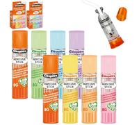 CLEOPATRE - Lot de 8 Bâtons Pastel de Colle Transparente Adhésive au Format 8g + Roller Correcteur Blanc à Ruban 6m - Sans Solvant - Fourniture Scolaire