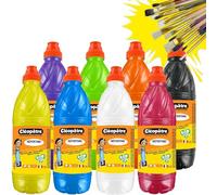 Cléopâtre PGBB1X8+260161-Lot de 8 flacons de Gouache de 1L + Lot de 25 pinceaux et brosses Ecole, Multi, 15x10x5