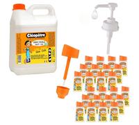CLEOPATRE - Schoolpack Colle Blanche Vinylique - 24 P’tits Pot avec Pinceau Intégré 80g + Recharge 5kg avec Pompe Doseuse - Pack Année de Colle