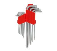 Clés Torx longues (jeu) - AWTOOLS - 9 pièces - Acier CrV 6150 nickelé - Tailles T10-T50 - Clip plastique