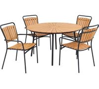 Cleveland set de jardin table de salle à manger Ø130cm naturel, noir et 4 Cleveland chaise naturel, noir.