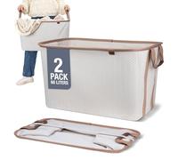 CleverMade Lot de 2 paniers à linge pliables en tissu - Bac de rangement pliable de qualité supérieure - Panier gain de place avec poignées latérales - Grand modèle à chevrons crème